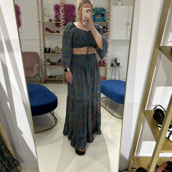 Σετ boho crop top και μάξι φούστα