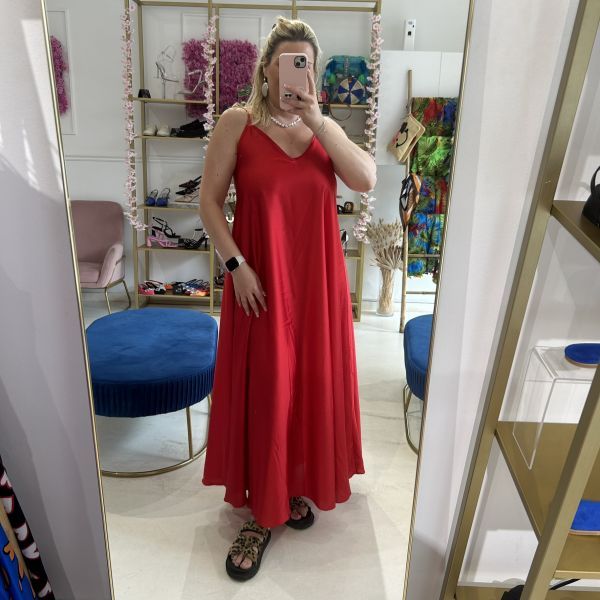 Σατέν μάξι φόρεμα κόκκινο